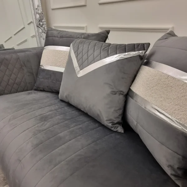 Reine 3+2 Seater Sofa Set Grey & Chrome - Image 4