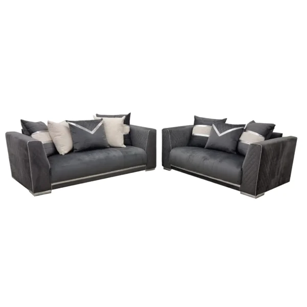 Reine 3+2 Seater Sofa Set Grey & Chrome