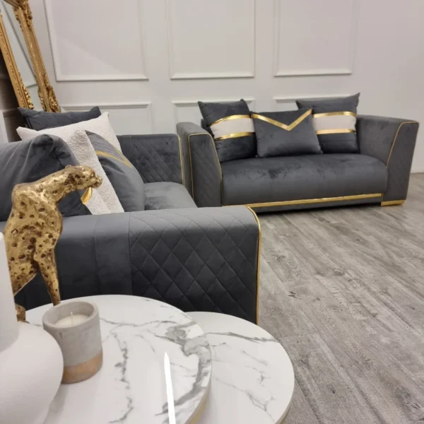 Reine 3+2 Seater Sofa Set Grey & Gold - Image 3