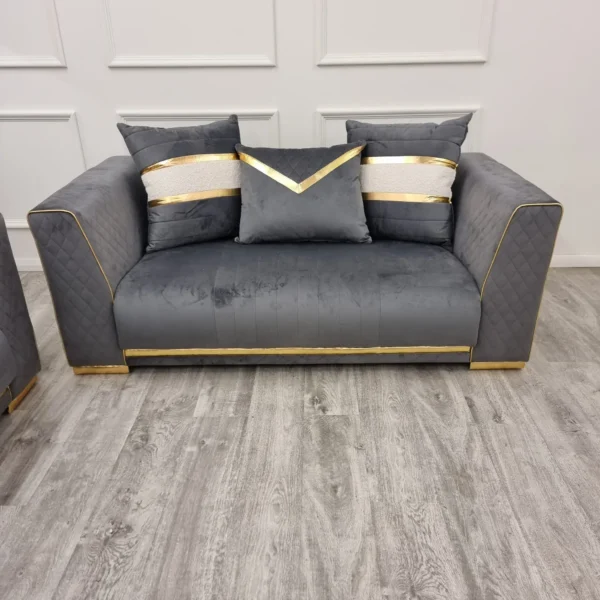 Reine 3+2 Seater Sofa Set Grey & Gold - Image 2