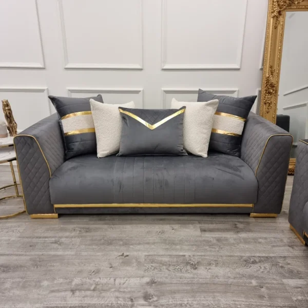 Reine 3+2 Seater Sofa Set Grey & Gold - Image 4