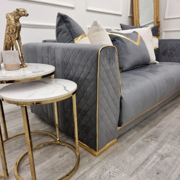 Reine 3+2 Seater Sofa Set Grey & Gold - Image 5