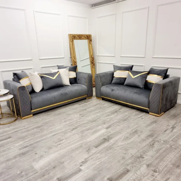 Reine 3+2 Seater Sofa Set Grey & Gold - Image 8