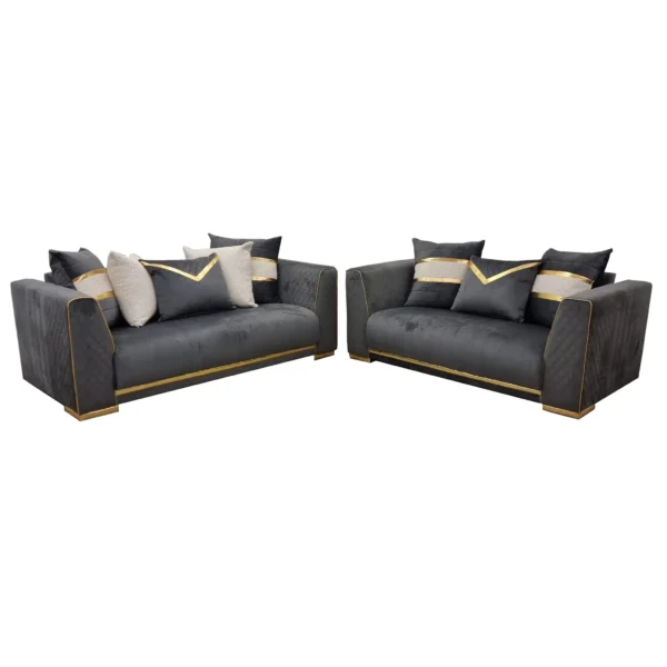 Reine 3+2 Seater Sofa Set Grey & Gold