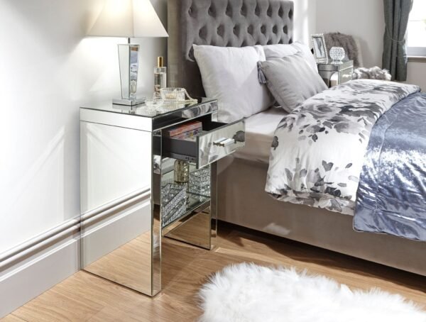 Venetian 1 Drawer Bedside Clear Mirror Finish - Image 3