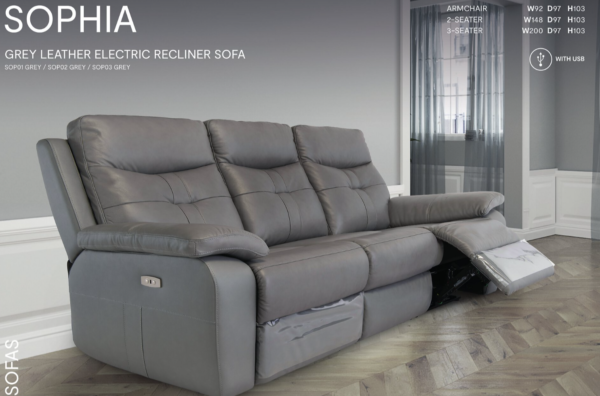 Sophia Leather Real Power Recliner - Image 2